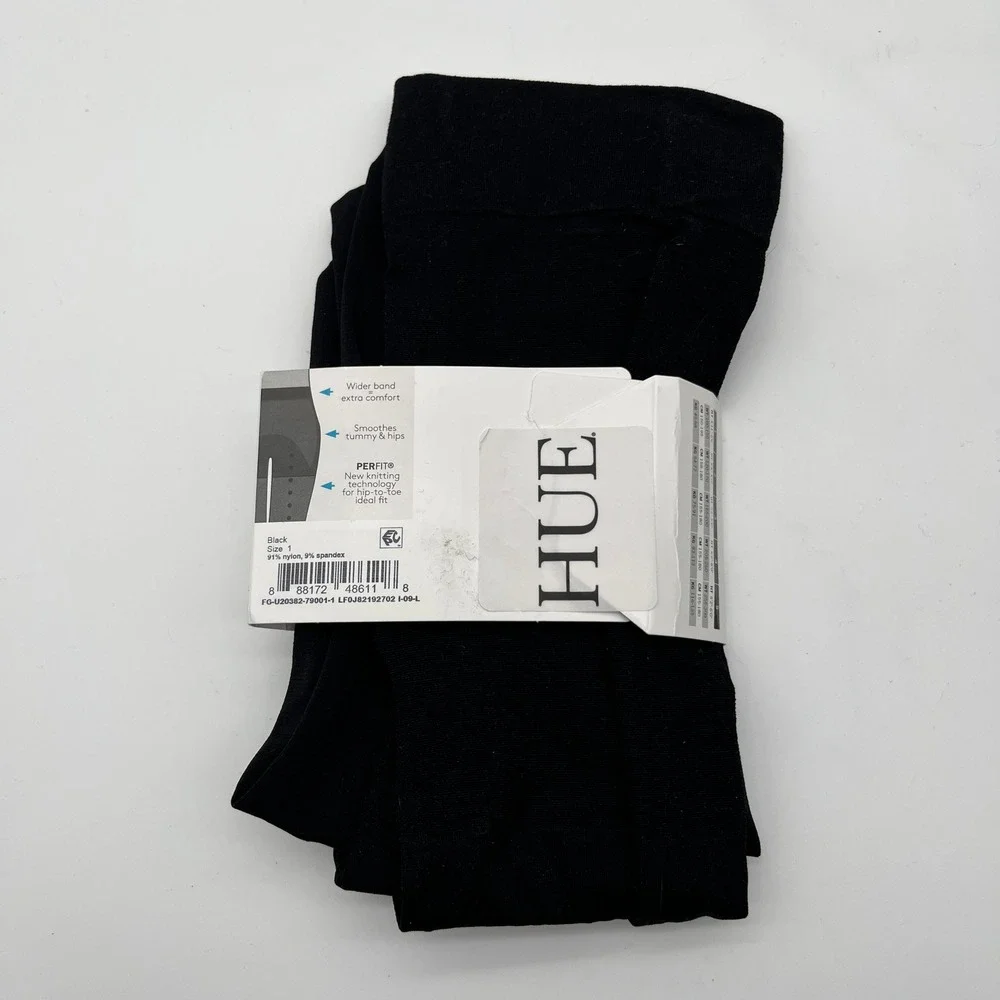 Hue Blackout Tights Womens Size 1 Black Smooth Control Top 100 Denier Opaque